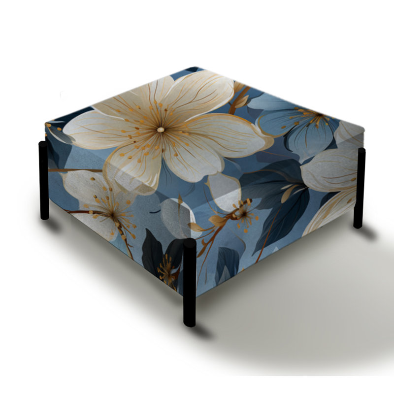 Blue Vintage Romance Floral Pattern - Floral Large Square Ottoman