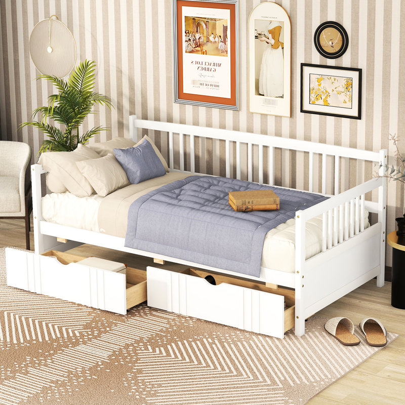 Twin Size Daybed With Two Drawers, White - Adds An Elegant Touch To Your Room Drawers In Solid Wood Offers A Tranquil Sleeping Environment