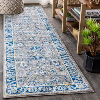 Lattin Modern Persian Boho Floral Gray/Navy Rug