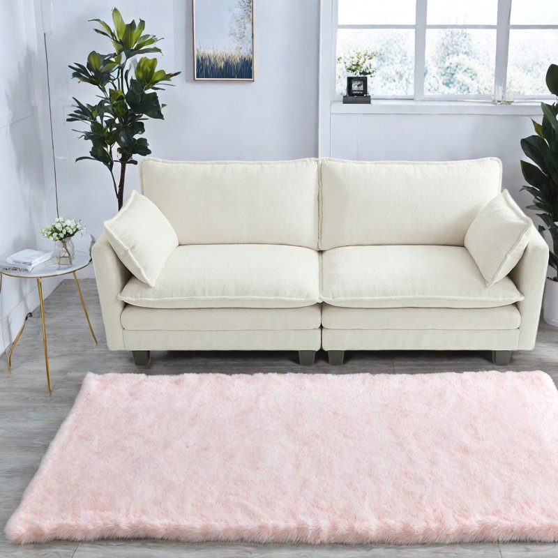Canapés 2 places gain de place en chenille, causeuse beige moderne avec ports USB, Beige
