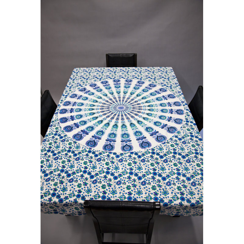 Tapisserie en coton paon, H 100 po x l 64 po, Bleu / vert