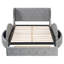 Lit plateforme tapissier en velours avec tête de lit à oreilles, 1 grand tiroir et 2 tabourets de rangement latéraux (gris)-1471822011
