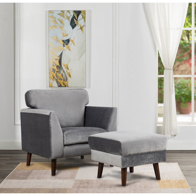 Repose-pieds contemporain en velours bleu, Velours gris
