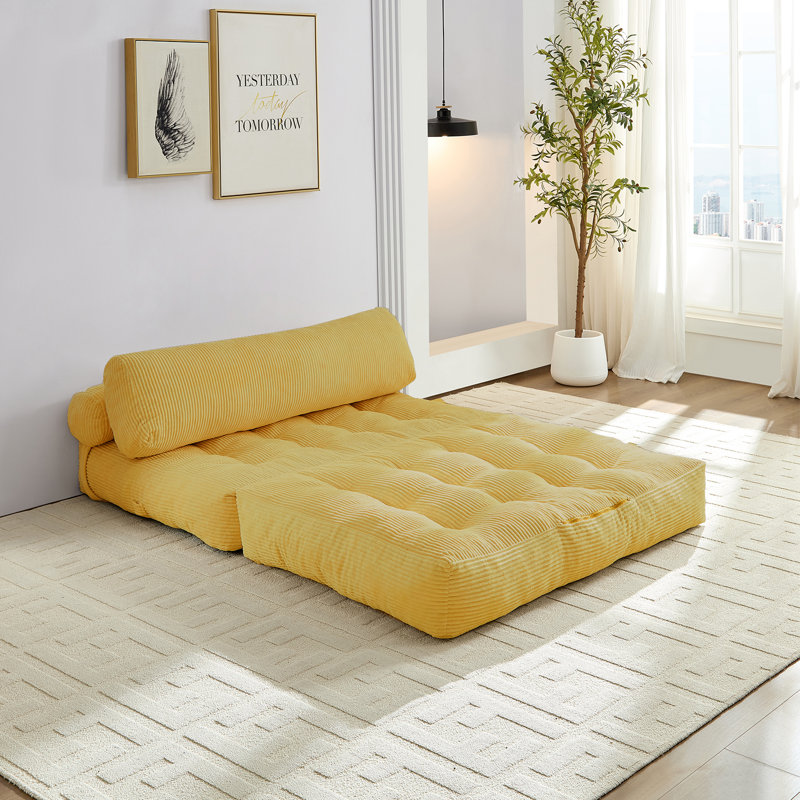 Convertible Corduroy Floor Sofa Bed, Adjustable Sleeper Lounge Couch, Multi-Functional Fold Out Chaise for Living Room & Guest Room