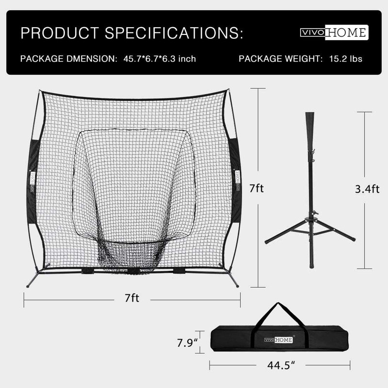 Baseball Softball Practice Goal Net with Carrying Case, Black