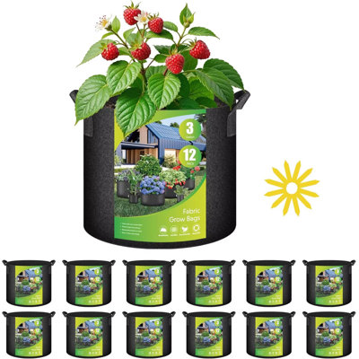 iPower 12-Pack Plant Grow Bags Heavy Duty Thickened Nonwoven Aeration Fabric Container Durable Pots , Strap Handles for Garden, Black