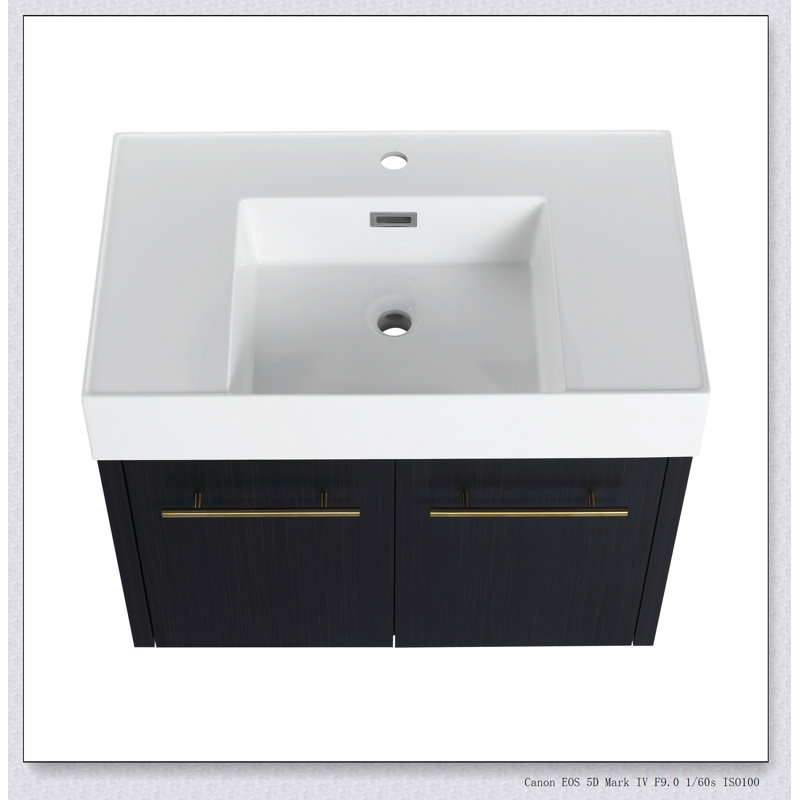 Meuble-lavabo mural 30 po avec lavabo, lavabo à rebords épais en résine