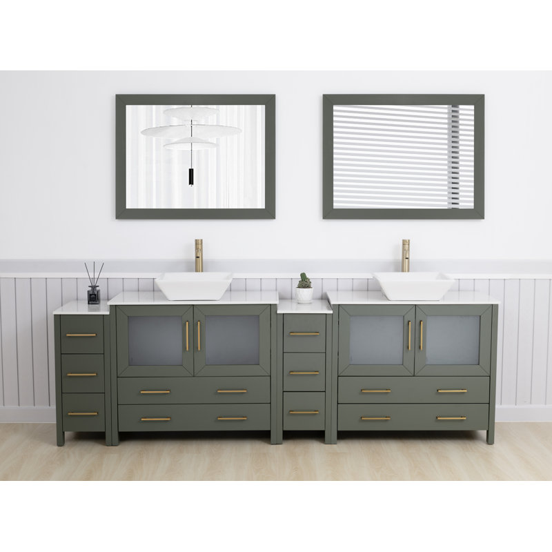  Framed 96" Double Bathroom Vanity Set with Mirror, Vintage Green