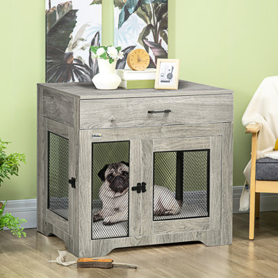 Cage pour chien avec coussin et tiroir en mousse d'eau, rangement pratique pour petits chiens gris