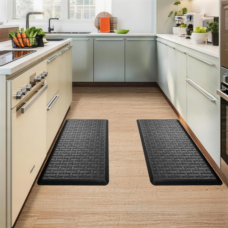  Anti-Fatigue Non-Slip Waterproof  Kitchen Mat, Black, Rectangle 1'5" x 2'4" + 1'5" x 2'4"