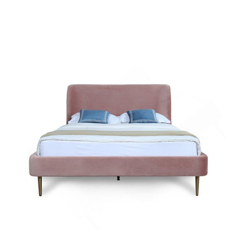 Lit double tapissier Heather, Lit double, Rosé / doré