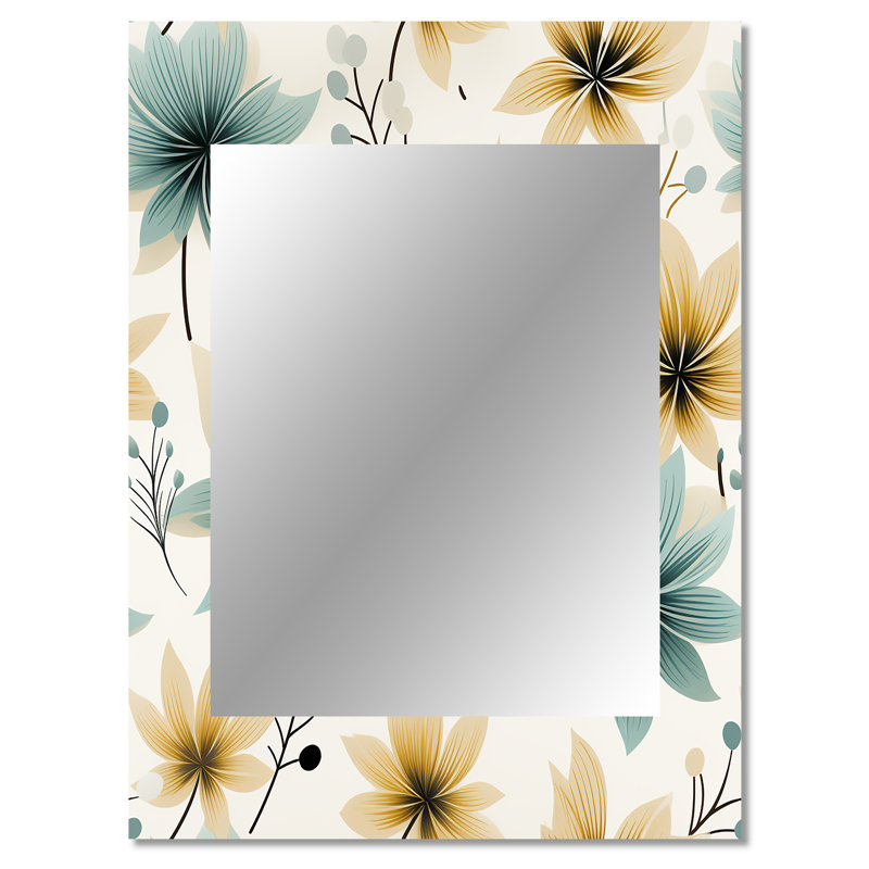 Motif floral élégant bleu sarcelle et beige - miroir floral, miroir mural unique Cottage, impression d'art en métal