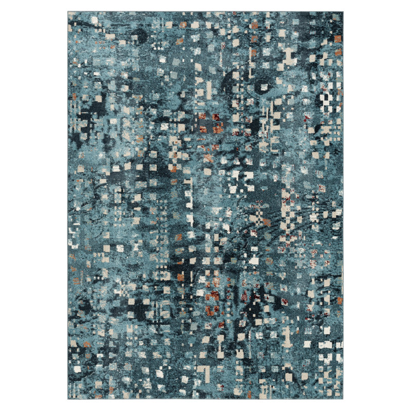 Placeeda Machine Washable Area Rug in Navy Blue, Rectangle 6'6" x 9'2"