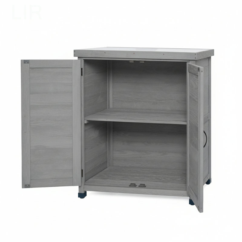 Potting Bench With Storage Cabinet And Metal Table Top For Outdoor Patio,Outdoor Work Station Table, Gray