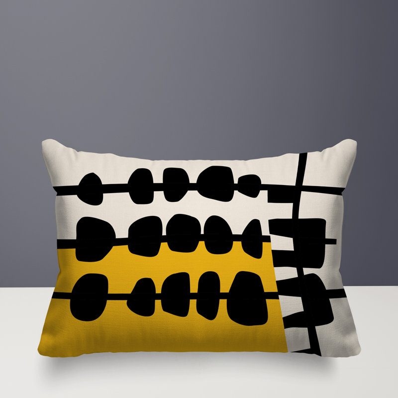 Oreiller rectangulaire réversible intérieur / extérieur Dola, Jaune / noir / blanc cassé, H 14 po x l 20 po