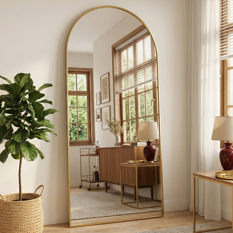 Arched  Metal Oversized Full-Length Mirror, Gold, 90" x 46"