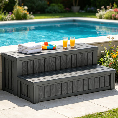 Hot Tub Steps with Storage, Spa Steps Outdoor Stairs, 36.6 Inches Long - Non-Slip All Weather Top & Feet, 32 Gallon Capacity