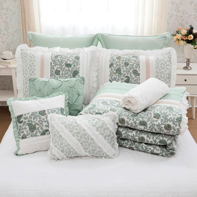 Literie 9 pièces pour grand lit - Chic chalet avec bride et coussins décoratifs