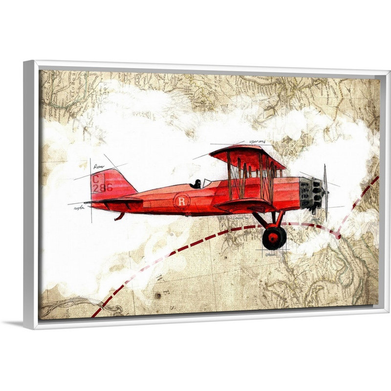 Biplane 3 - Impression sur toile, Cadre blanc, H 22 po x l 32 po x P 1,75po