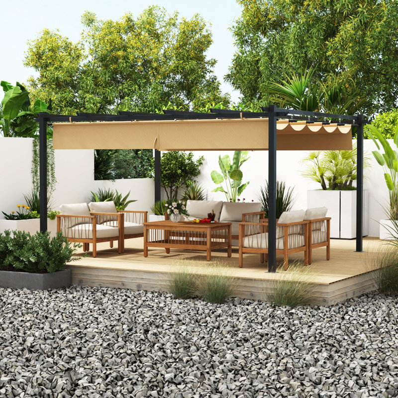 Metal Pergola with Canopy, 14 Ft x 12 Ft