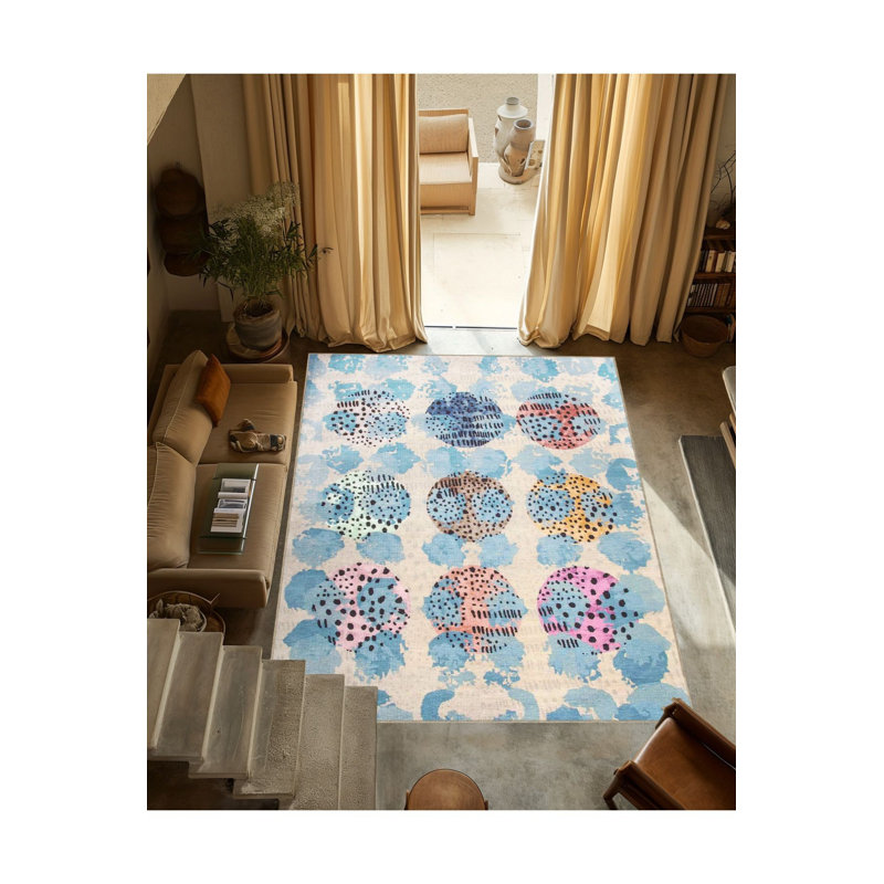 Tapis décoratif bleu à motif abstrait à pois, Tapis de couloir 2 pi 6 po x 6 pi 7 po