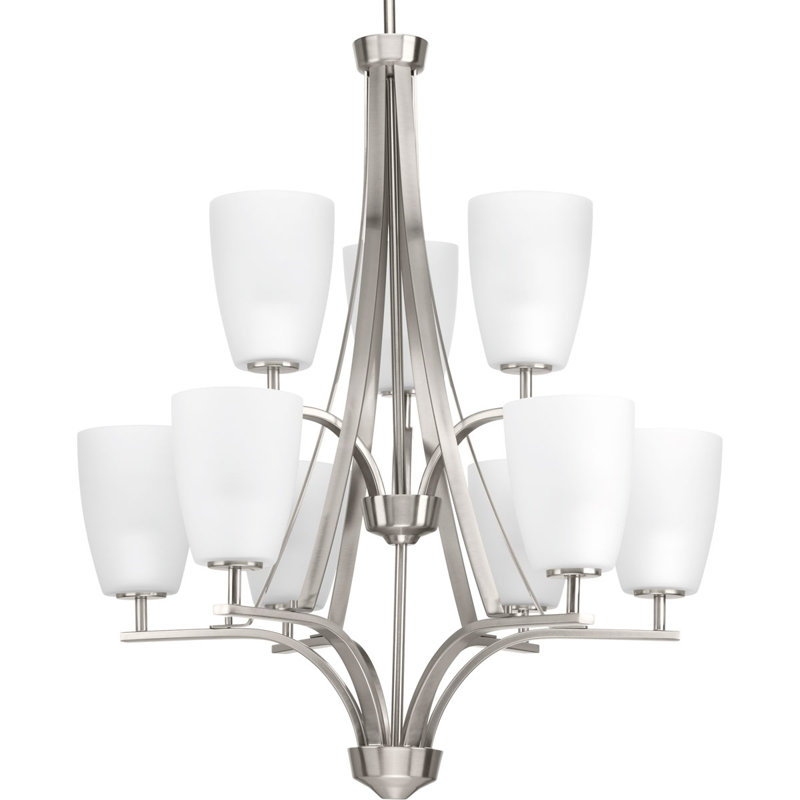 Devi 9 - Light Dimmable Tiered Chandelier, Brushed Nickel