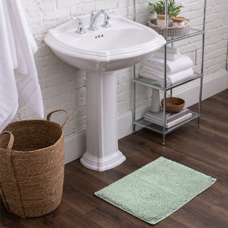 Dinuba Solid Plush Pile Stain and Fade Resistant Non-Slip Machine Washable Bath Rug, Seaglass, 21" W x 34" L