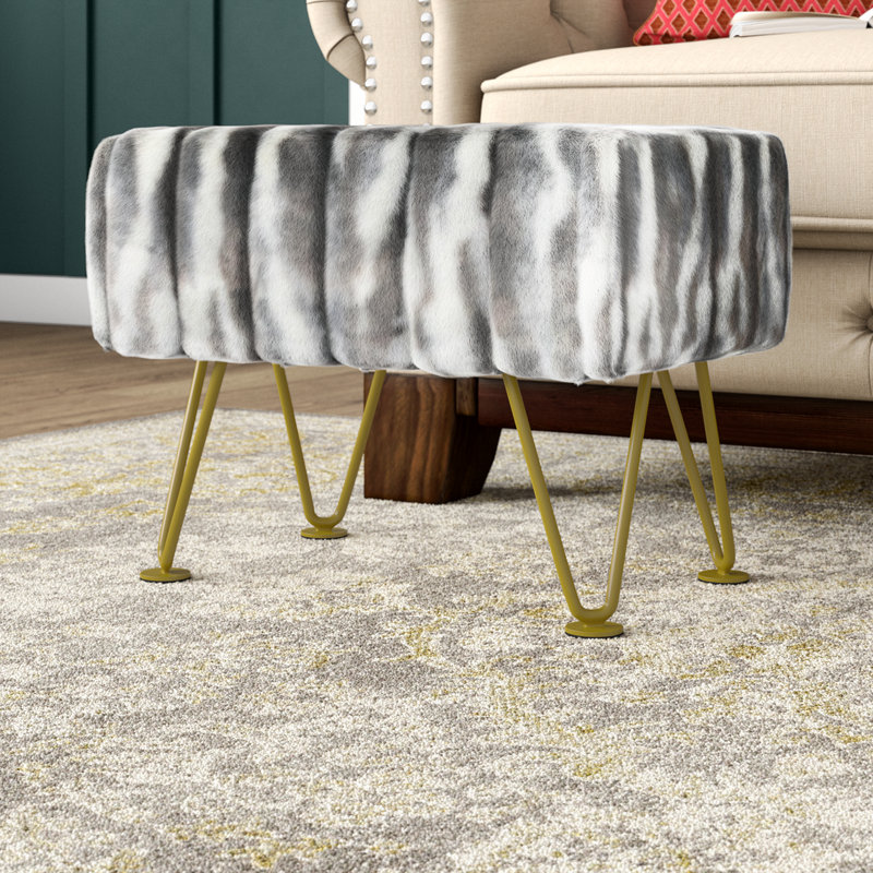 Cular 19'' Wide Tufted Rectangle Standard Ottoman, Grey Faux Fur