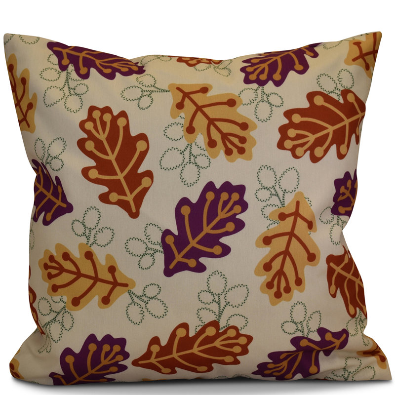 Housse et insert de coussin carré retournant les feuilles rétro d'automne, H 16 po x l 16 po x P 2 po, Mauve