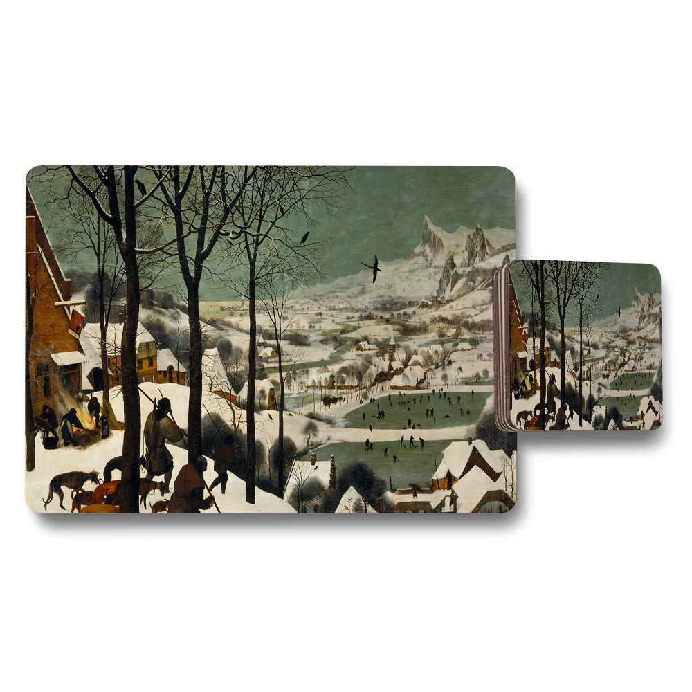 Antique Style Winter Village Placemats And Coaster Set