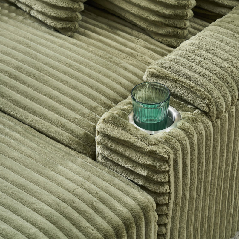 Canapé simple en velours côtelé avec un coussin, deux coussins décoratifs, un repose-pieds et deux espaces de rangement, Vert