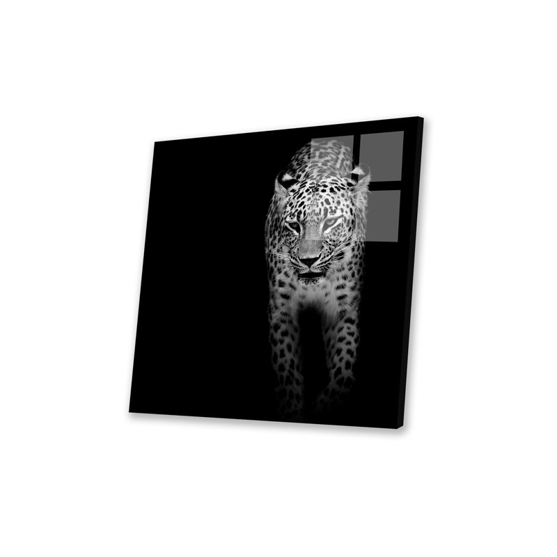 Léopard en noir et blanc II, impression sur verre acrylique
