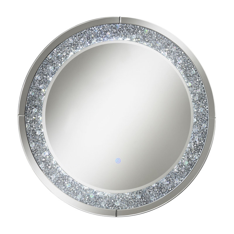 Miroir mural rond 32 po x 32 po à DEL, argent