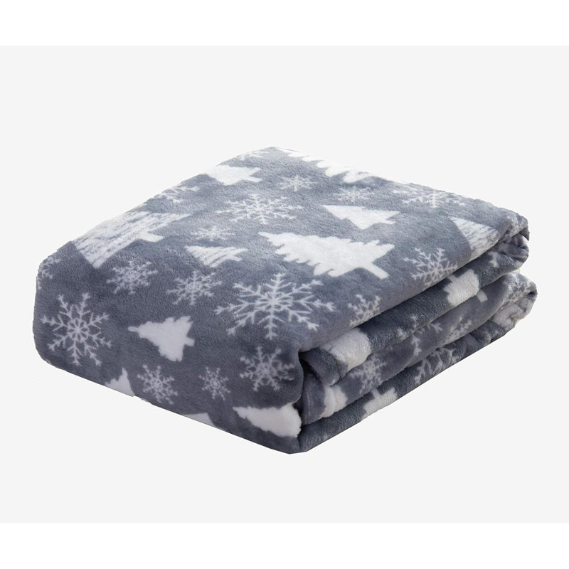 Jeté en molleton imprimé Velvet Touch, Gris, flocons de neige
