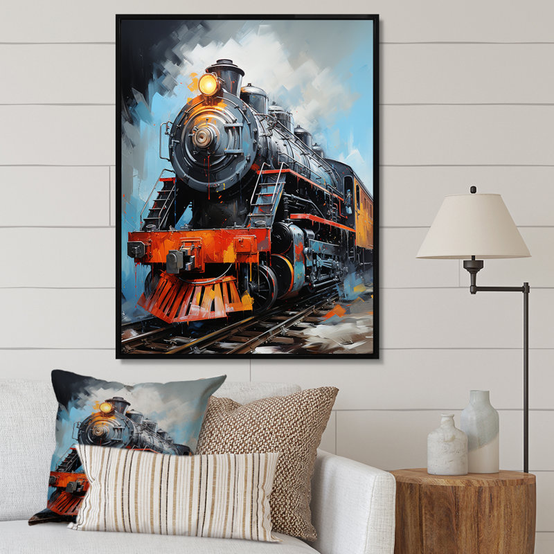 Train fluide sur toile, Cadre flottant noir, H 40 po x l 30 po x P 1,5 po