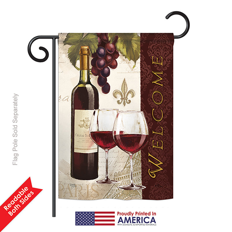 Drapeau de jardin Mcgriff Welcome Wines Happy Hour and Drink en polyester 19 x 13 po