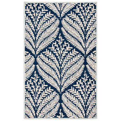 Arisdelsy Floral Handmade Tufted Wool Navy/Ivory Area Rug