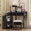 Corner Vanity Desk Set With Storage, Cushioned Stool, And Charging Station, Ideal For Modern Makeup And Workspace Efficiency