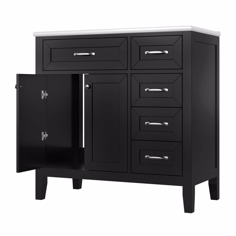 36" Bathroom Vanity With Sink Combo Bathroom Cabinet With Drawers, Black