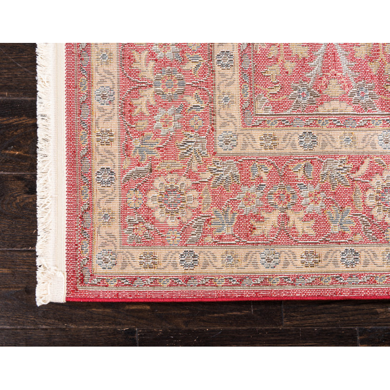 Tapis rouge / beige tissé à la machine Moore, Rectangle 8 pi x 11 pi
