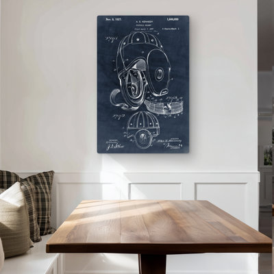 Blueprint Football Helmet - Blue Vintage Metal Print Decor