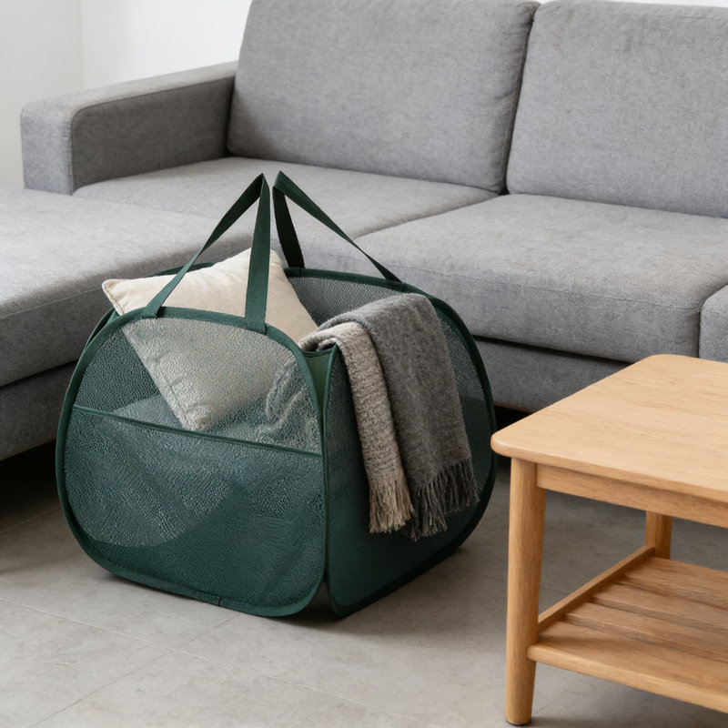 6 Pcs,Large Capacity Mesh Laundry Hamper With Small Holes, Foldable Storage Basket For Clothes, Toys, Blankets, And Bedding, Wide Opening For Easy Access, Durable Polyester Mesh With Steel Frame