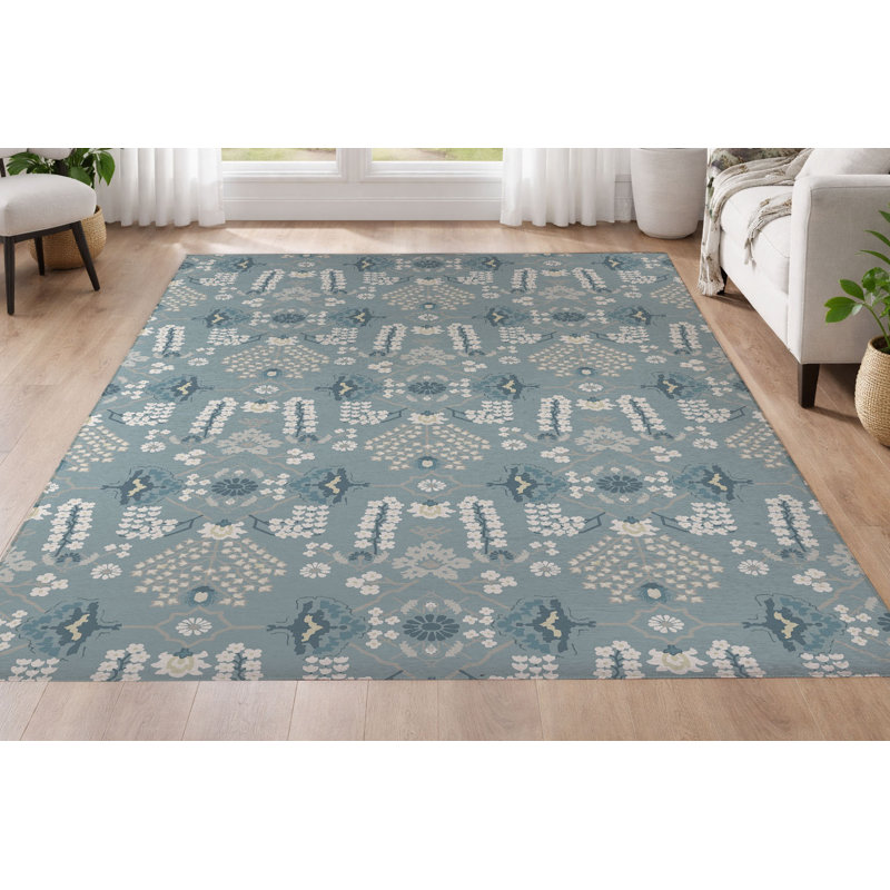 Tapis à profil bas Zoey, Bleu, Rectangle 5 pi x 7 pi