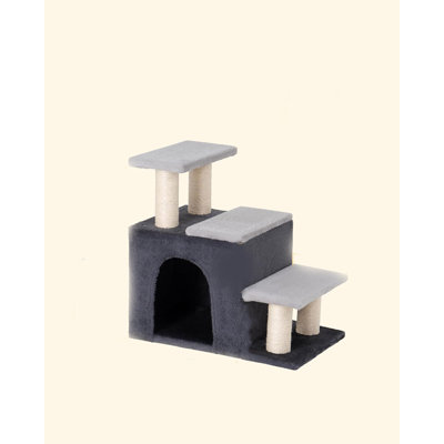 3-Step Pet Stairs with Cat Condo & Sisal Scratching Posts, Multifunctional Pet Steps for Small Dogs & Cats