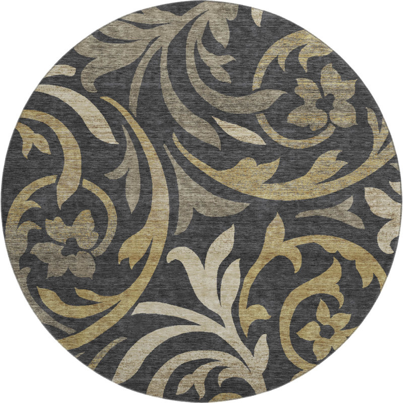 Premium Machine Washable Prisco Black Rug, Round 8'