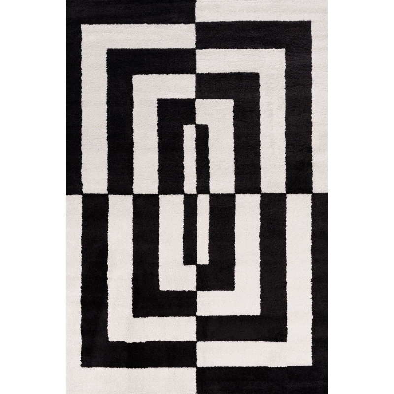 Joli Geometric Area Rug Soft Dense Pile for Living Rooms and Bedrooms, Black/White, Rectangle 200 x 290 cm
