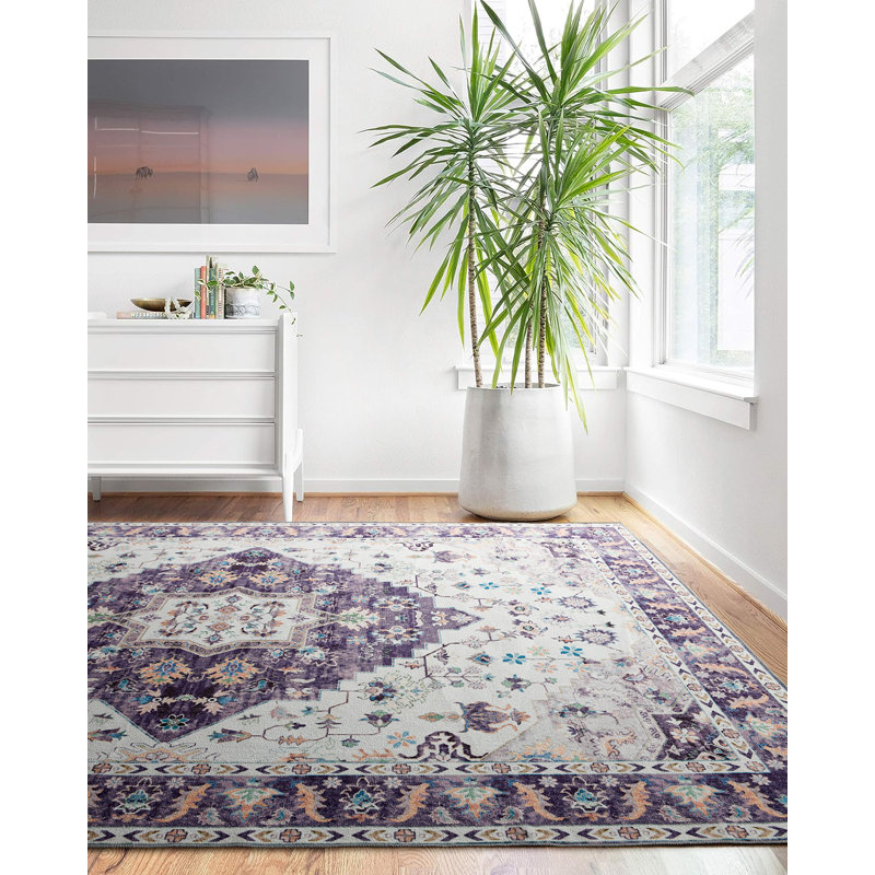 Carnegia Floral Area Rug, Purple, Rectangle 183 x 275 cm