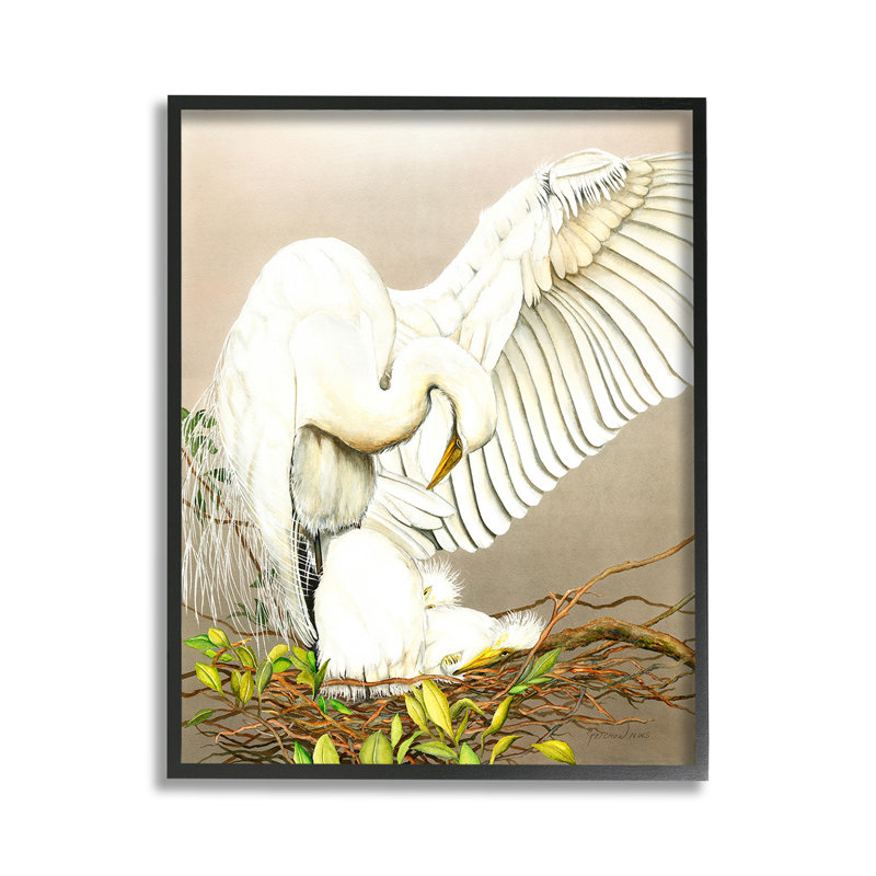 Oiseau et nid, estampe numérique encadrée par Christine Reichow, Giclée encadrée noir minuit, H 14 po x l 11 po