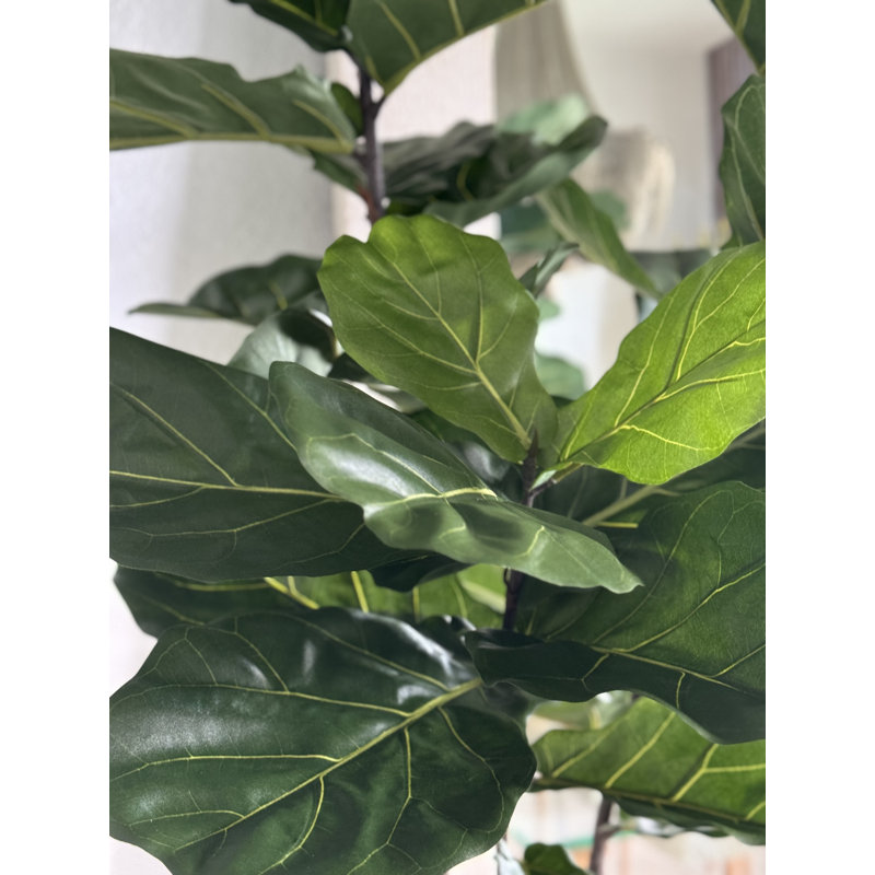 Fiddle Faux Fiddle Leaf Fig Tree in Metal Planter, Silver, 96" H x 42" W x 28" D