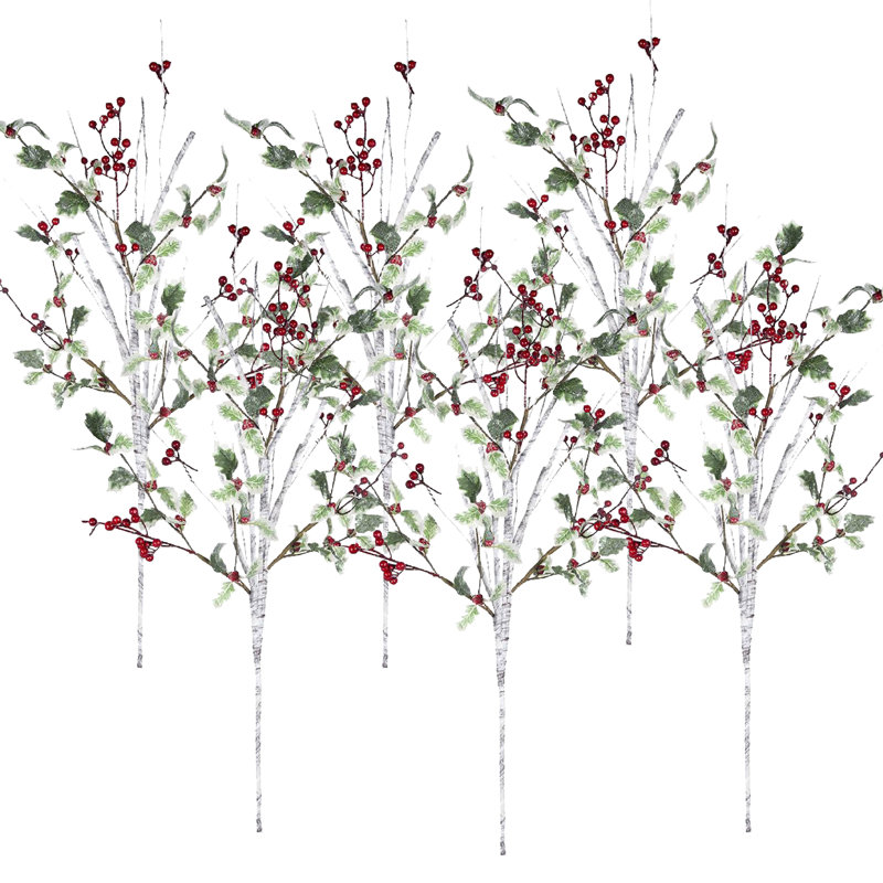 Ensemble de 6 fausses baies / houx, vert / rouge